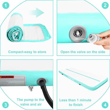 Надувний гімнастичний мат для тамблінгу з електричним насосом, 400x100x10 см, сіро-зелений