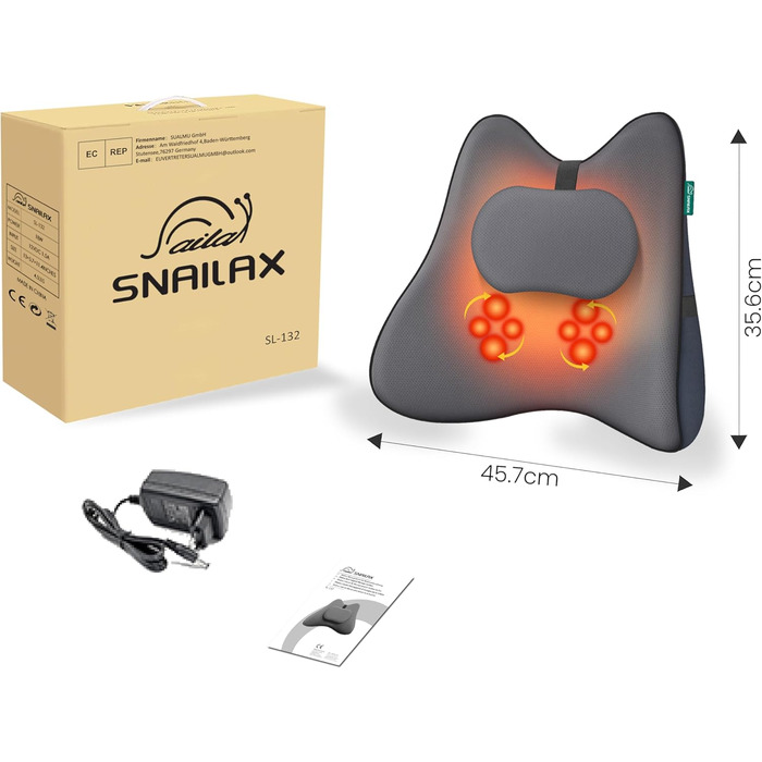 Масажер для шиї та спини Snailax 4D з підігрівом, шиацу масажна подушка для шиї, плечей і спини, електричний масажер, подарунок для жінок і чоловіків, сірий
