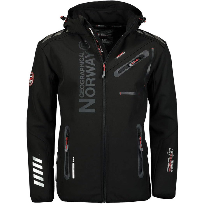 Куртка Softshell Geographical Norway Royal для чоловіків, водонепроникні, з капюшоном, для активного відпочинку (Чорний, XXL)