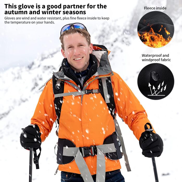 Рукавички для велосипедистів зимові чоловічі та жіночі. Теплі, водонепроникні, з сенсорним екраном. Ідеальні для катання на велосипеді, лижах, бігу та роботи.