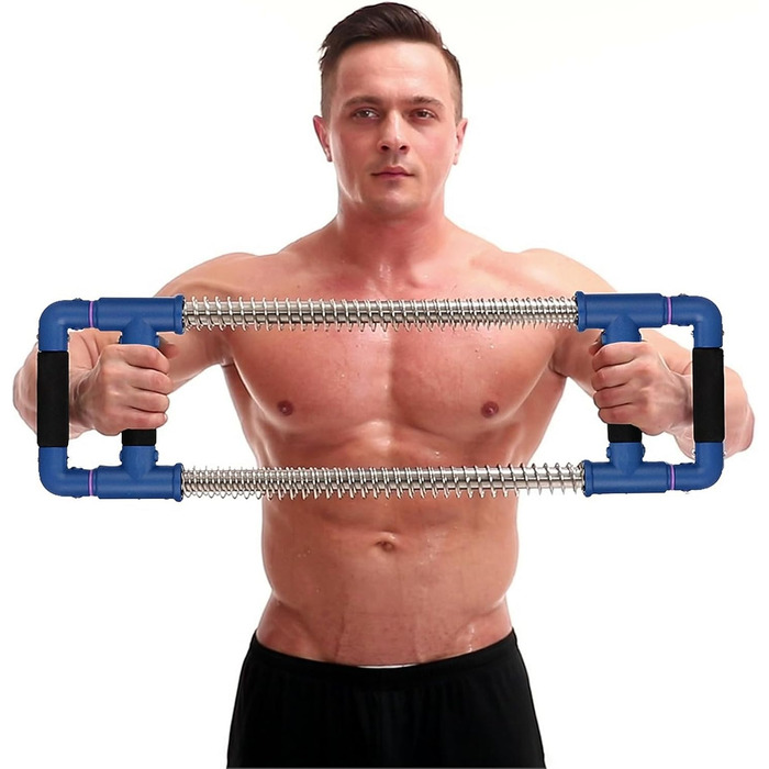 GoFitness Тренажер для жиму на груди 50 кг — силовий тренажер для домашнього спортзалу, еспандер для тренування грудних м'язів, рук, плечей, спини та пресу, синій, для чоловіків, дуже міцний
