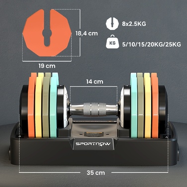 Регульовані гантелі, 5 кг/10 кг/15 кг/20 кг/25 кг. Компактні гантелі з неслизькою ручкою