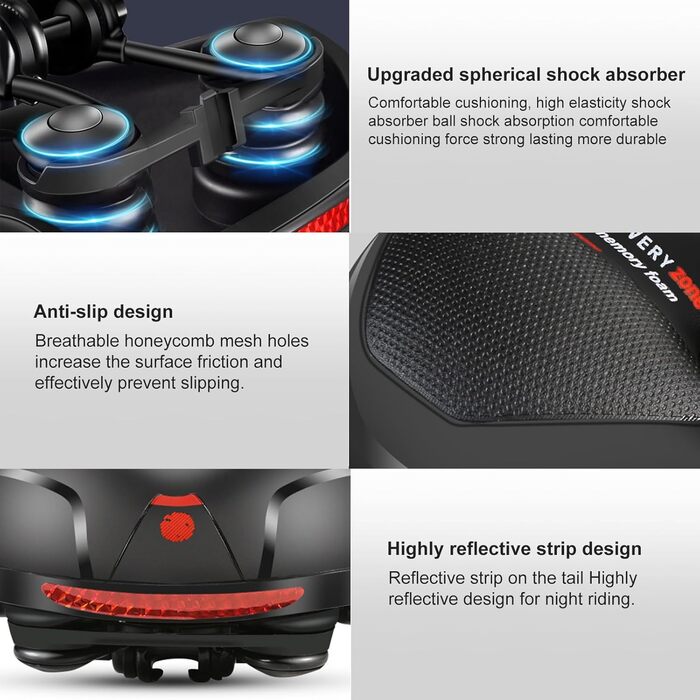 Сідло для велосипеда Yuirshion з Memory Foam, м'яке, комфортне, дихаюче, амортизуюче, для міста та гірських велосипедів, з червоною смугою, підходить для жінок та чоловіків