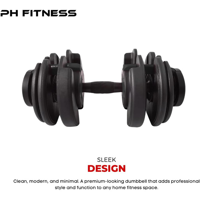 Регульована штанга 24 кг – окрема – 15-в-1, обертання однією рукою – 2,5–24 кг – компактна, економна штанга для домашнього спортзалу та силових тренувань (чорна)