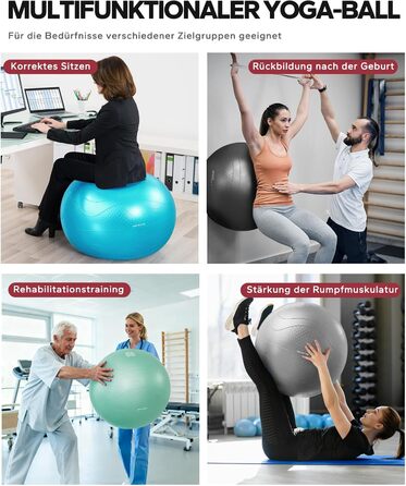 Гімнастичний м'яч HAPBEAR (55/65/75 см) – фітбол для фітнесу, йоги, офісу, анти-burst, з масажними попками, чорний