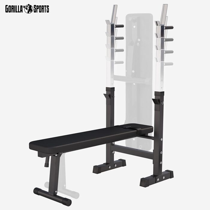 GORILLA SPORTS® Лава для жиму з підставкою, багатофункціональна, регульована висота і кут нахилу, складана, до 200 кг, чорна або біла – тренувальна лава для жиму, фітнесу, пресу