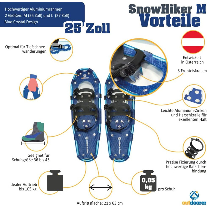 Легкі снігоступи outdoorer SnowHiker з алюмінієвою рамою, класичні снігоступи з рачковим кріпленням для жінок і чоловіків