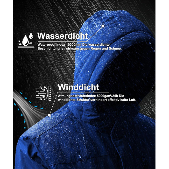 Зимова куртка для чоловіків, лижна куртка, водонепроникна, для активного відпочинку, вітронепроникна, сноубордистська куртка з відстібаною капюшоном, колір Ary Green (Königsblau), розмір 3XL