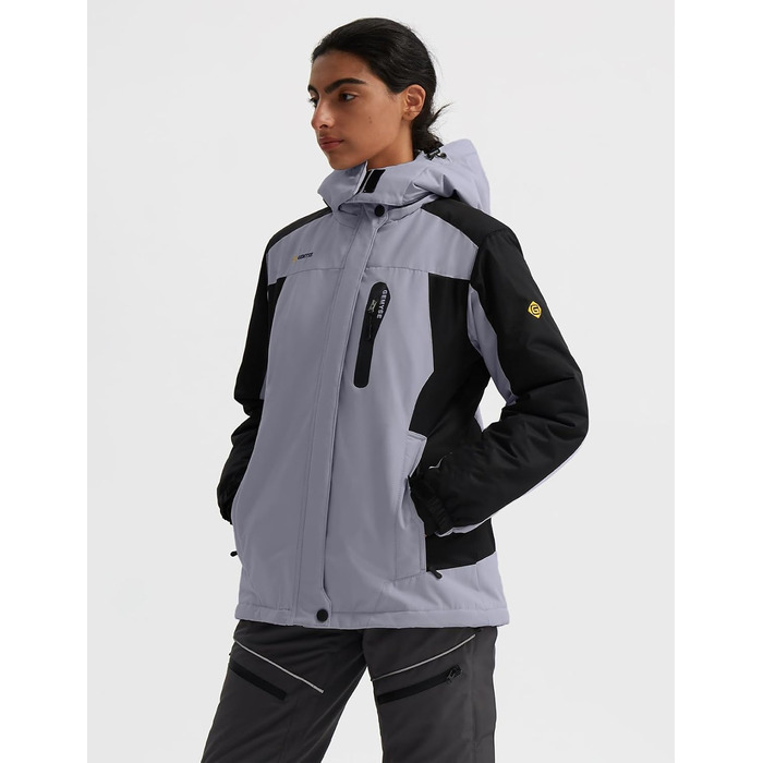 Жіноча лижна куртка GEMYSE: водонепроникна, вітронепроникна, з флісовою підкладкою, для активного відпочинку на снігу (XXL, Чорно-сірий)