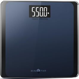 Електронні ваги RunSTAR для тіла, високоточні сенсори, скло 8 мм, до 250 кг, велика платформа, LCD-дисплей, Step-on, синьо-чорний колір