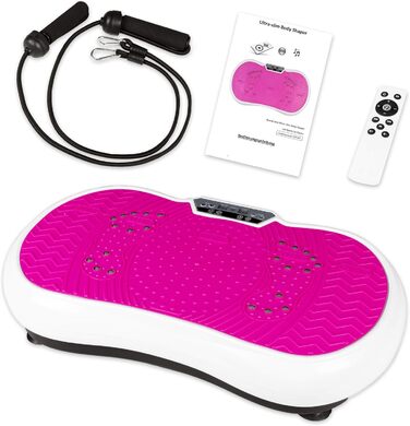 Віброплатформа для фітнесу з еластичними стрічками та Bluetooth, для дому, рожево-біла