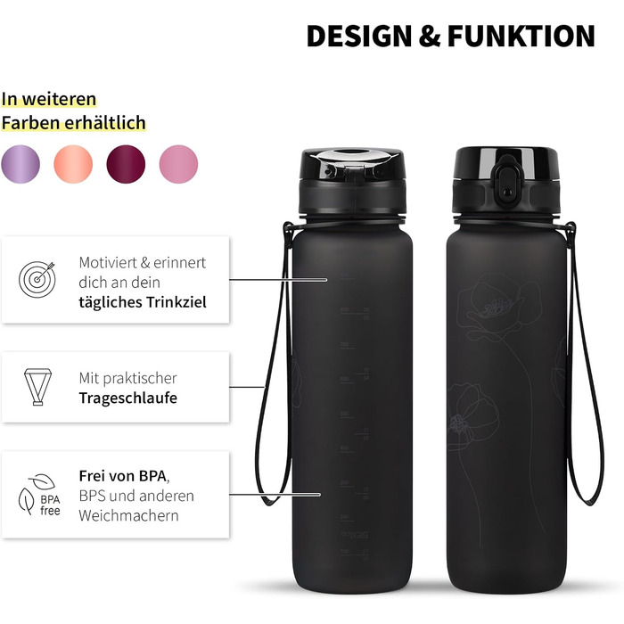 Пляшка для води 720°DGREE uberBottle 1л з ситечком, трітан, червоний, герметична, BPA-free, для спорту, фітнесу, велосипеда, університету, багаторазова