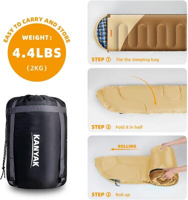 Спальний мішок для кемпінгу: дорослий, дитячий, підлітковий, 3-4 сезони, холодний клімат, теплий, для подорожей та відпочинку на природі (бежевий, землисто-жовтий)