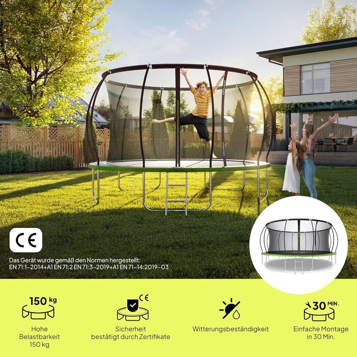 ZIPRO JumpPro Premium Трамплін для дітей Outdoor, садова модель, з сіткою, захист від УФ, стійкий до погодних умов, Ø 252-496 см, до 150 кг
