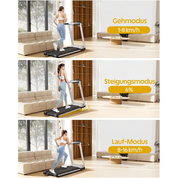 Lacuffy Біговий доріжка для дому, складаний, Walking Pad з нахилом 6%, велика площа бігового полотна 112 * 42 см, вантажопідйомність 158 кг, для високих людей, срібно-чорний колір