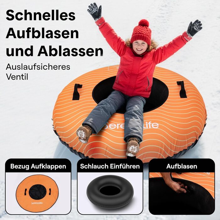 Надувний сніговий санки SereneLife – 122 см, XXL, для дітей та дорослих, з антиковзним дном та тросом