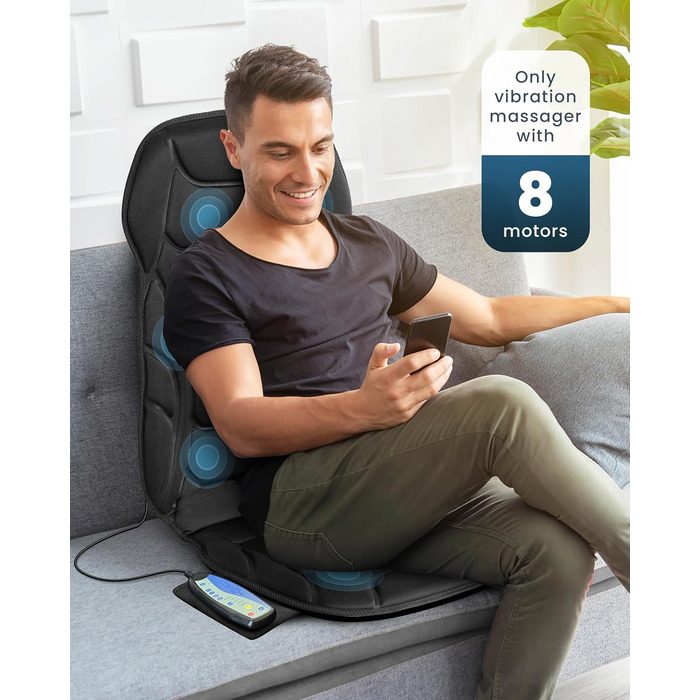 Масажне сидіння Comfier з підігрівом та вібрацією для спини та шиї. Крісло для релаксації, масажер для дому та офісу. Подарунок для жінок, чорний