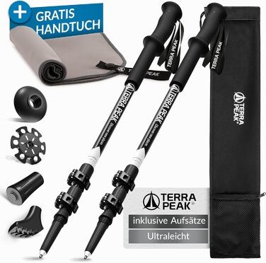 Трекінгові палиці Terra Peak® Premium Carbon Teleskop - для жінок та чоловіків, регульовані, з мікрофібровим рушником