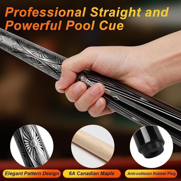 AKLOT Більярдний кий 3-в-1, 58 дюймів, з канадського клена, 19 oz, з можливістю регулювання ваги до 20/21 oz, з чохлом