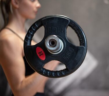 Гантельні диски GYM DISTRICT 50 мм, 10 кг (4×2,5 кг), чавунні з гумовим покриттям, зручні ручки, для олімпійських штанг, тренування вдома