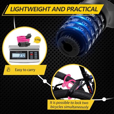 Замки для велосипеда з кодом 12 мм/120 см, антикрадіжний кабель, 5-значний код, вологостійкий, для велосипеда, електровелосипеда, дитячої коляски, драбини (Чорний, Рожевий)