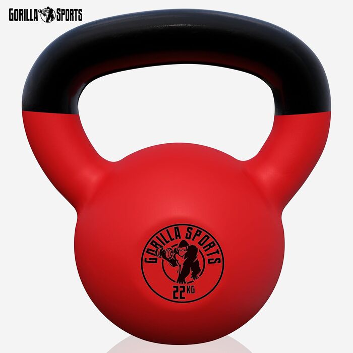 Гиря GORILLA SPORTS 22 кг – гіря для фітнесу та кросфіту, чавунна, з вініловим покриттям, для тренувань у спортзалі та вдома