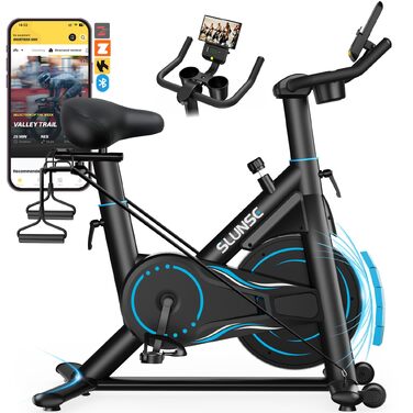 Магнітний велотренажер Heimtrainer з додатком, регульованим опором, LCD-дисплеєм та тримачем для планшета, до 180 кг (Чорно-синій)