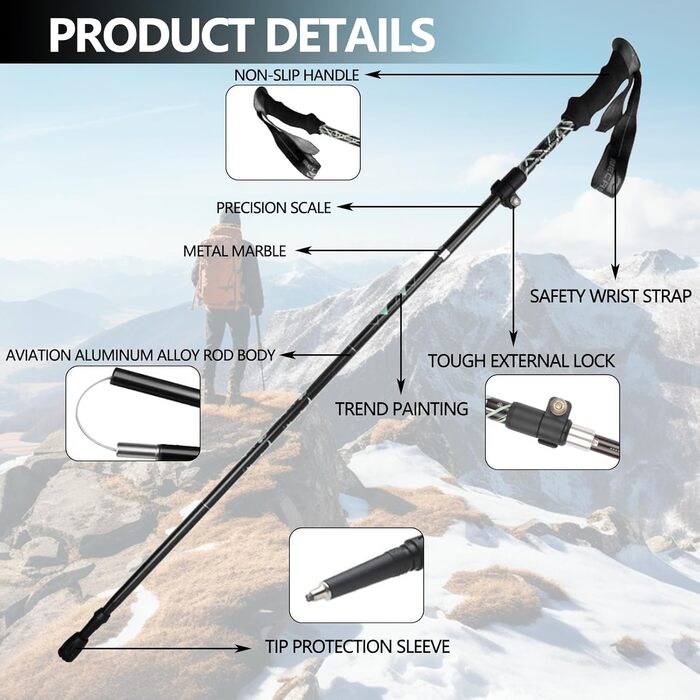 Тrekking-стійки для ходьби, телескопічні, регульовані 110-125 см, складні, легкі