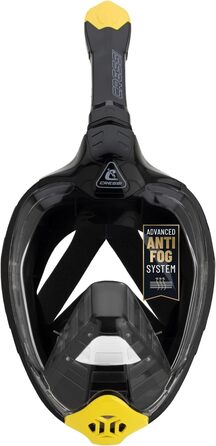 Маска для снорклінгу Cressi Bali Full Face - Повна маска з системою захисту від CO2, прозоре скло, 100% силікон, кріплення для камери, чорний/жовтий, L-XL
