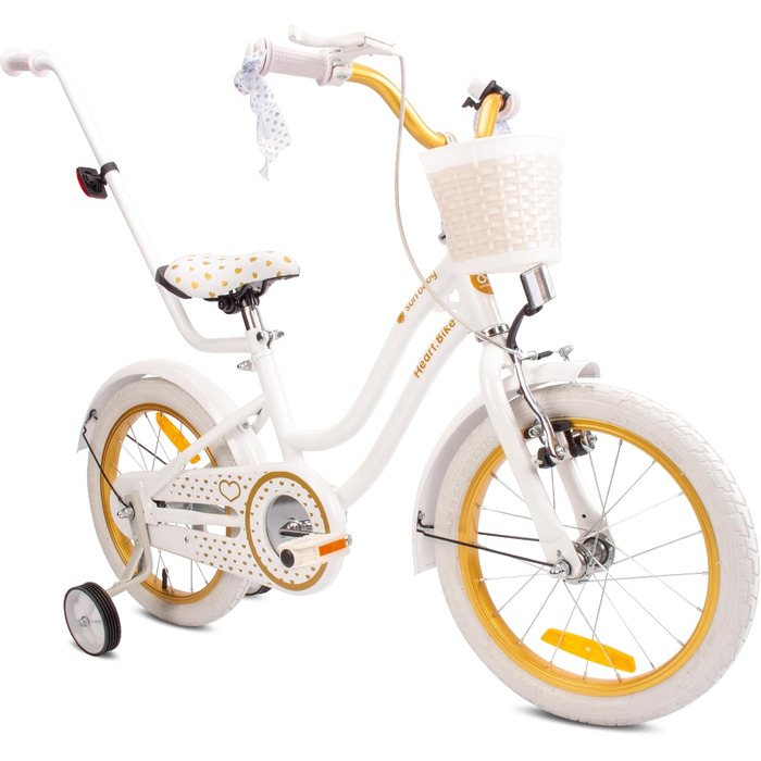 Дівчача дитяча велосипед Sun Baby Heart Bike 12/14/16 дюймів, знімний ручка-штовхач, для дітей 2-6 років (білий золото, 16 дюймів)