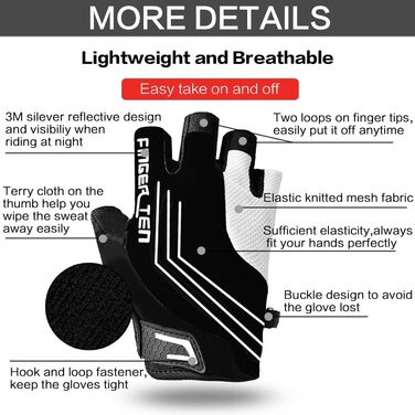 FINGER TEN велосипедні рукавички для чоловіків, рукавички для велоспорту MTB, рукавички для гірського велосипеда, рукавички для катання на велосипеді, походів, Downhill, чорного кольору (XXL, напівпальцеві)