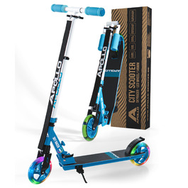 Самокат дитячий Apollo Skyracer City Blue з LED підсвіткою, 6+ років, складаний, з амортизацією