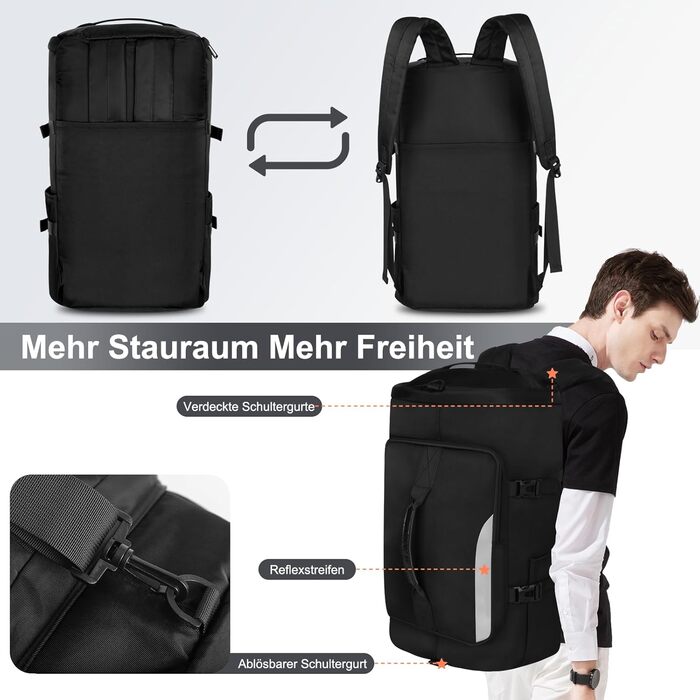 Спортивна сумка JiangLin 45L з відділенням для взуття та мокрих речей, велика дорожня сумка для чоловіків та жінок, рюкзак-валіза для спорту, подорожей, фітнесу, плавання (чорний)