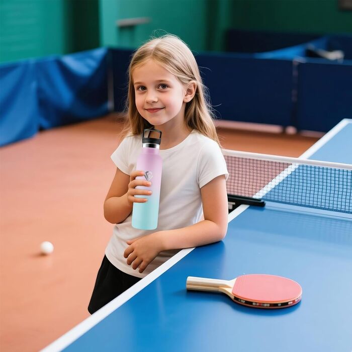 Термопляшка 500 мл, нержавіюча сталь, з соломкою, подвійні стінки, BPA Free, для води та газованих напоїв, блакитний та темно-блакитний кольори