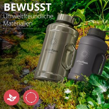 BeMaxx спортивна пляшка з нержавіючої сталі 2,2 л з трубочкою, 3 кришки, BPA-free, герметична, для газованої води, XL фітнес пляшка Solid Black