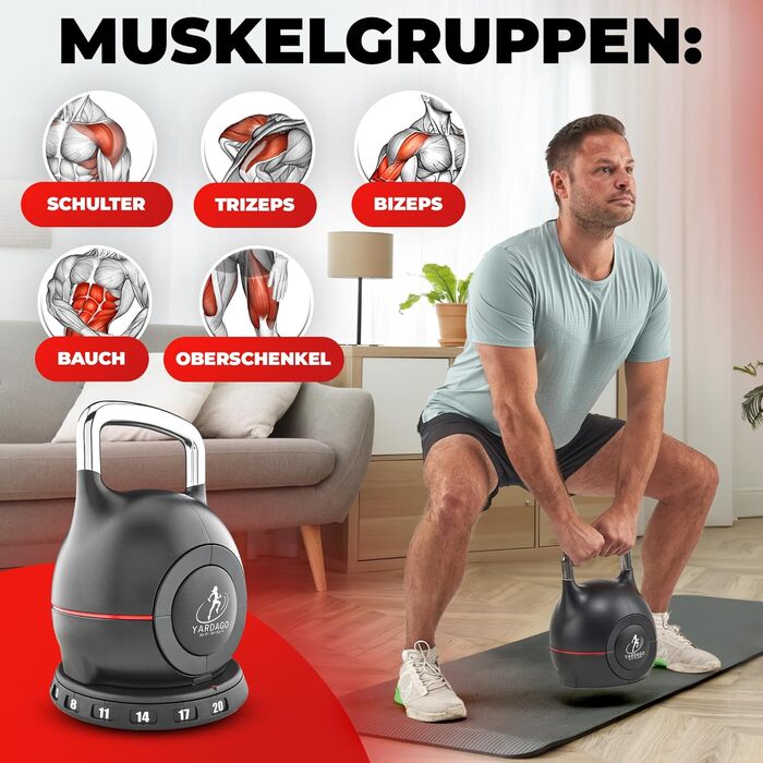 Кетлбел зміннісна Flexi-Kettlebell 2-20 кг для силових тренувань, CrossFit та загальної фізичної підготовки. Компактний, регульований, для домашнього тренажерного залу, Пілатесу, тренувань всього тіла. Набір кулькових гантелей.