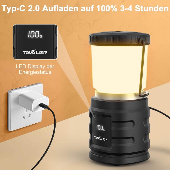 Ліхтар кемпінговий Tavaler M1-8000mAh з акумулятором 8000 mAh, USB-C, LED, водонепроникний IP65, Power Bank для кемпінгу, пікніків, туризму та надзвичайних ситуацій