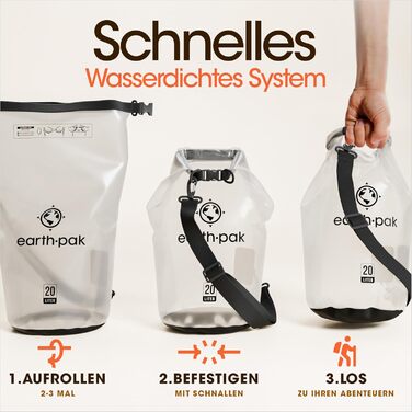 Earth Pak Packsack Rolltop 10L: Водонепроникний рюкзак з водонепроникним чохлом для телефону - для каякінгу, піших прогулянок, кемпінгу, риболовлі, сплавів