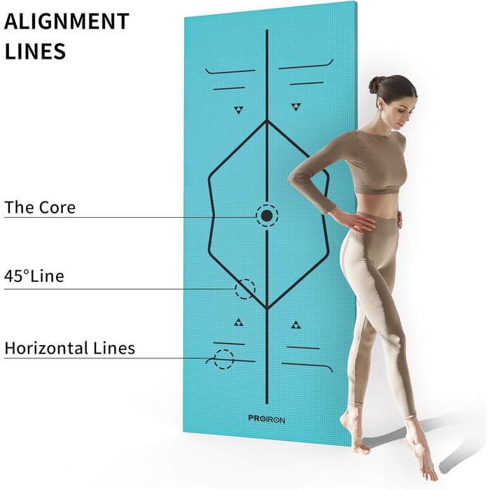 PROIRON Килимок для йоги з неслизькою поверхнею та розміткою. Килимок для фітнесу, йоги та спорту, ідеальний для тренувань.