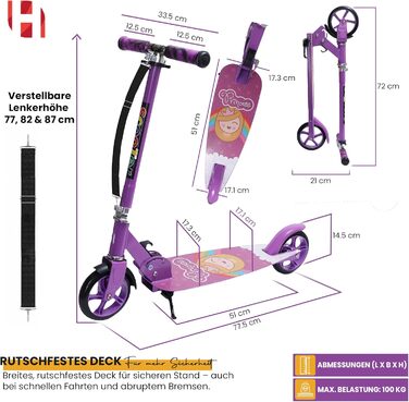 Самокат дитячий Habib Cityroller складаний, регульований, з широкою декою, фіолетовий (6-16 років)
