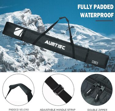 Чохол для лиж AUMTISC Skitasche: міцний, з регульованою ручкою, 170-185 см, чорний