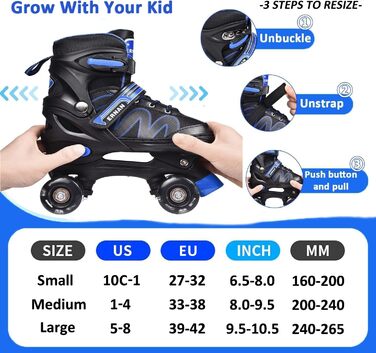 Дитячі ролики ERNAN з регулюванням, світлодіодні, для дівчаток та хлопчиків, підходять для початківців, 4 розміри.