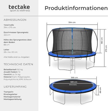 Трамплін Tectake® для саду Ø 305 см з захисним сіткою: ігри та спорт для дітей