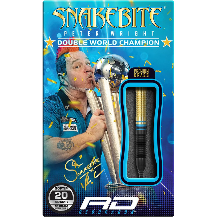 Дротики RED DRAGON Peter Wright Snakebite Brass Softip 20 г, набір для дартсу