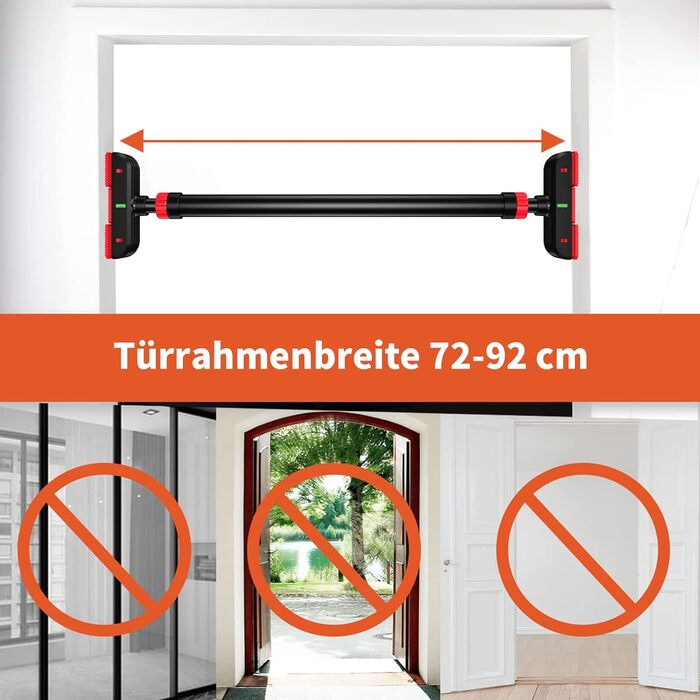 Турнік DH FitLife для дверного отвору без свердління, 72-92 см, з рівнем, для підтягувань і силових тренувань