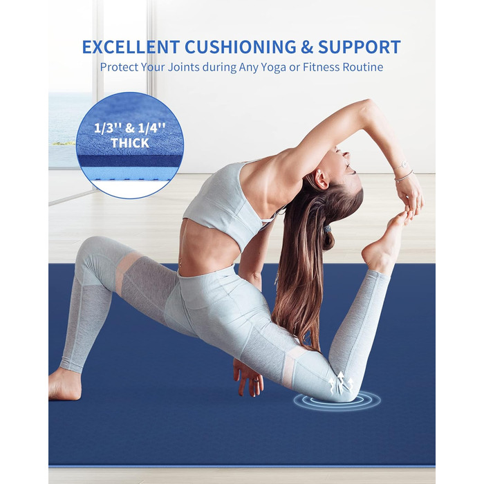 Йогамат CAMBIVO XXL: 183x122 см, 6-12 мм, TPE, з рушником