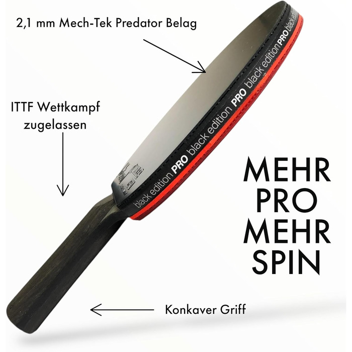 Тенісний стіл Heinsa Black Edition Pro з карбоном та гумою Mech-Tek Predator (2,1 мм), сертифікований ITTF – обертання, швидкість та контроль