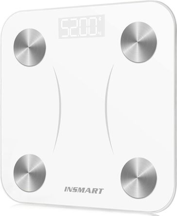 Розумні ваги INSMART для аналізу складу тіла: Bluetooth, вимірювання жиру, ІМТ, м'язової та кісткової маси, води, білка, пульсу, BMR, білий колір, з додатком