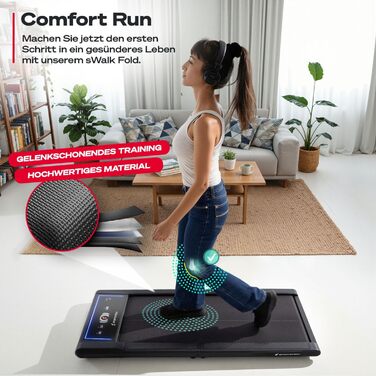 Тренажер Sportstech sWalk Fold: компактний біговий доріжки для дому з LED-підсвіткою та керуванням через додаток, до 6 км/год, 120 кг