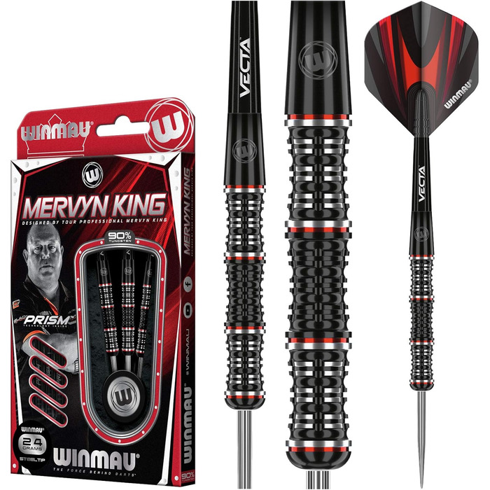 Дротики WINMAU Mervyn King Special Edition 24 г, вольфрам, з оперенням Prism та стрижнями Vecta